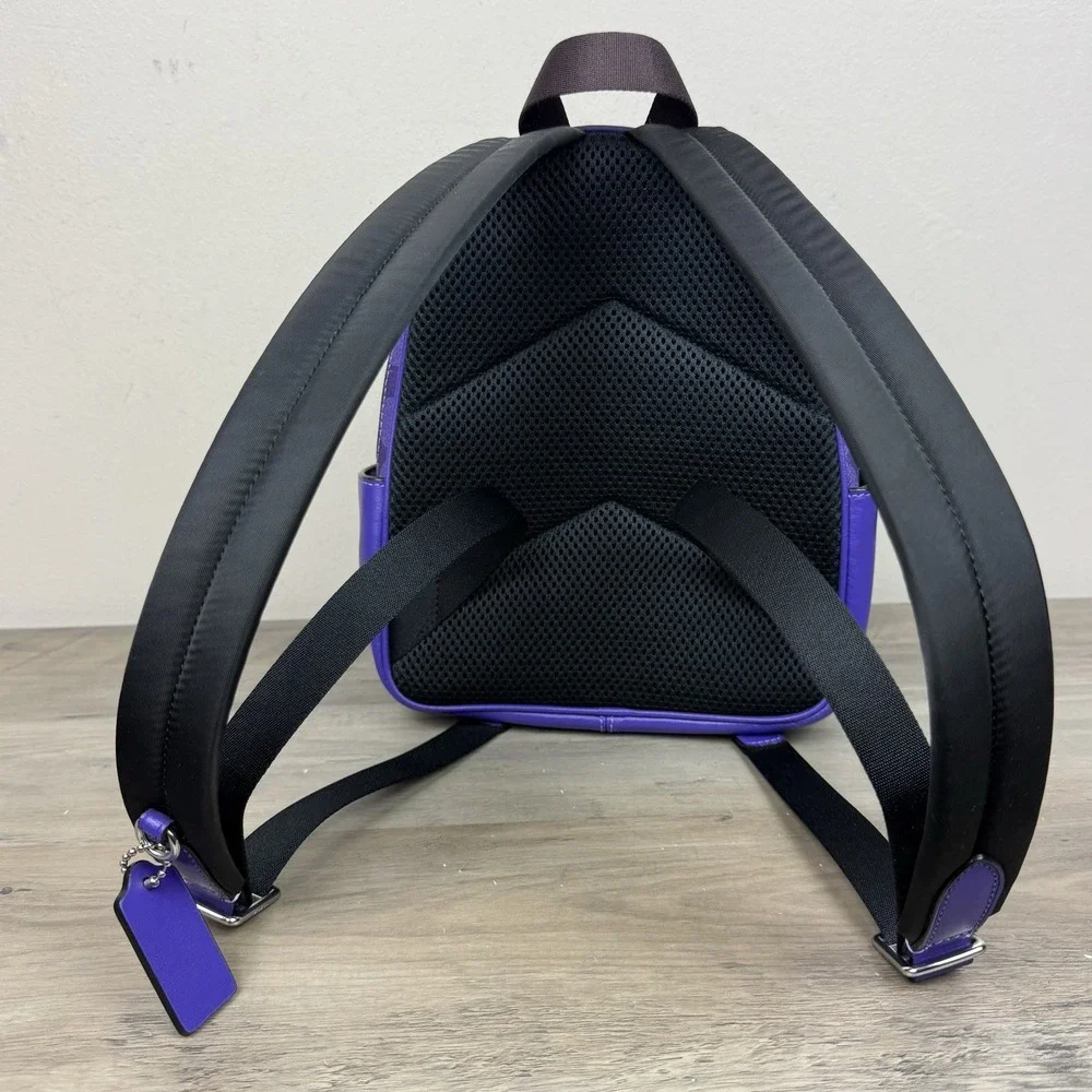 Coach Mini Court Backpack In Signature Canvas & Leather Sport Purple C8604 Logo